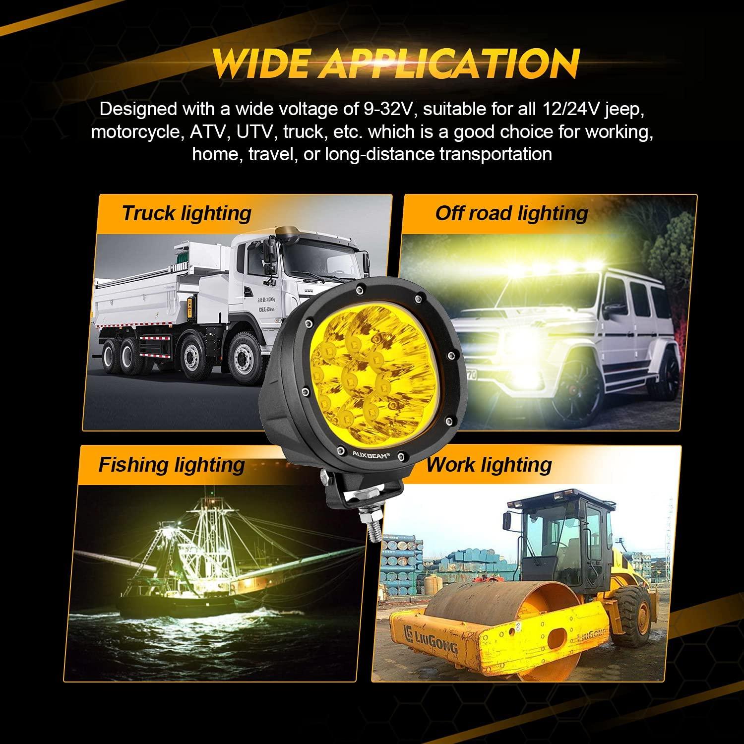 Auxbeam P4 Series 4" LED Driving Lights – 90W, Amber Spot Beam