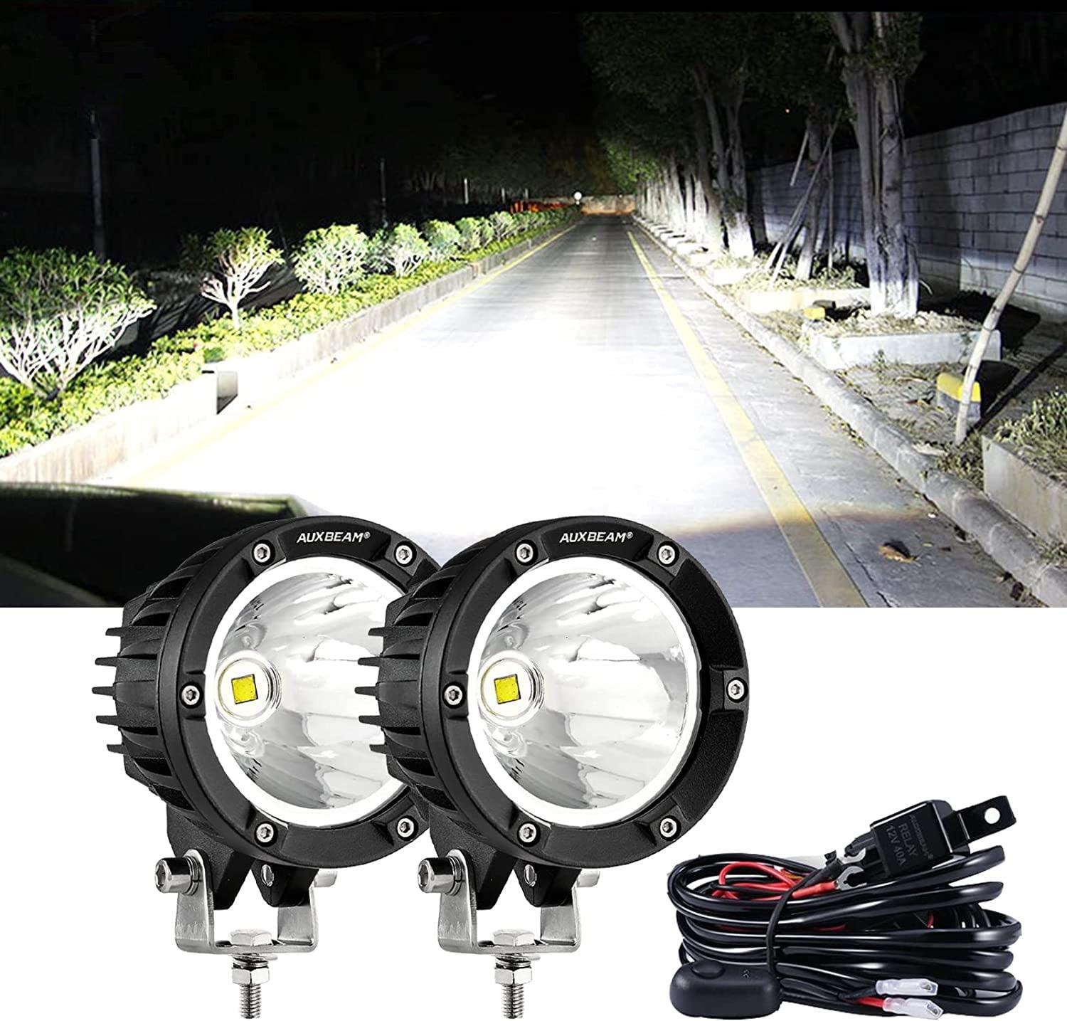 Auxbeam C4 Series 4" 100W Round LED Driving Lights – Spot Beam, White LED Pods