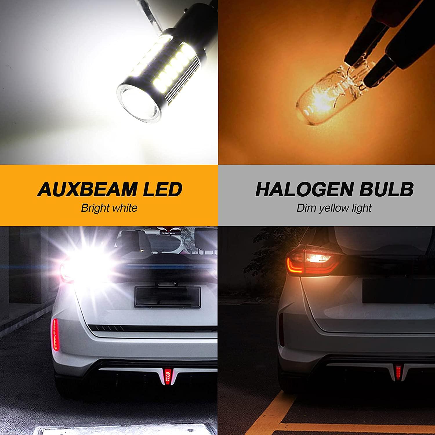 Auxbeam 1156 P21W BA15S LED Bulbs – Brake, Reverse, Parking, Tail & Turn Signal, 50W, 8000LM, 33 Series (Cool White / Amber / Red, 2 Pack)