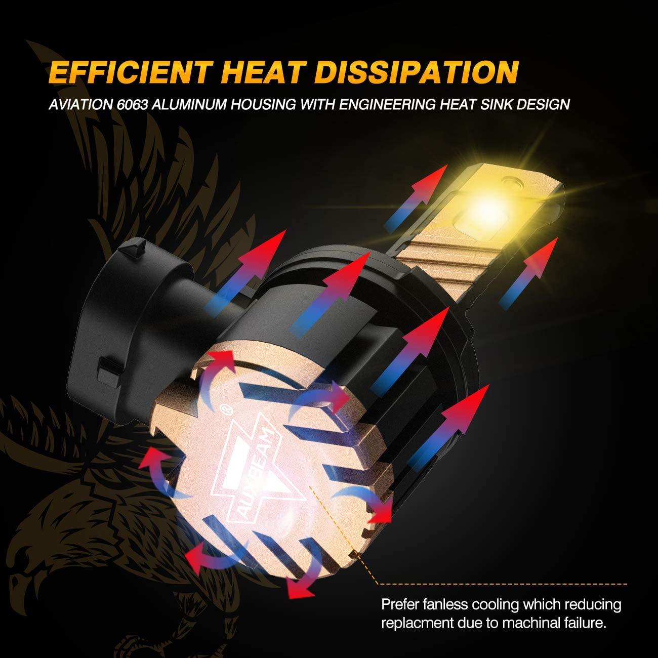 Auxbeam H10 / 9145 / 9140 / HB3 LED Fog Light & DRL Bulbs – Z3 Series, 44W, 8000LM, 3000K Golden Yellow (2 Pack)