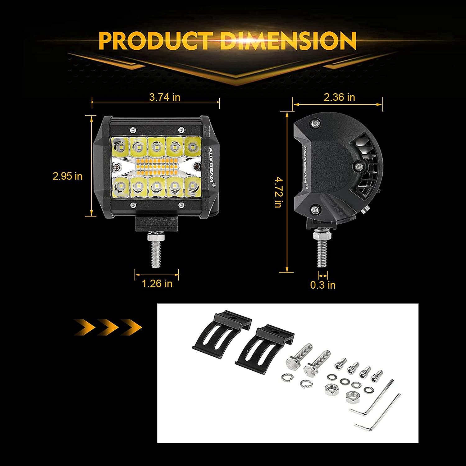 Auxbeam 4" LED Light Pods – White & Amber, 6 Modes, Wiring Harness Included (2-Pack)