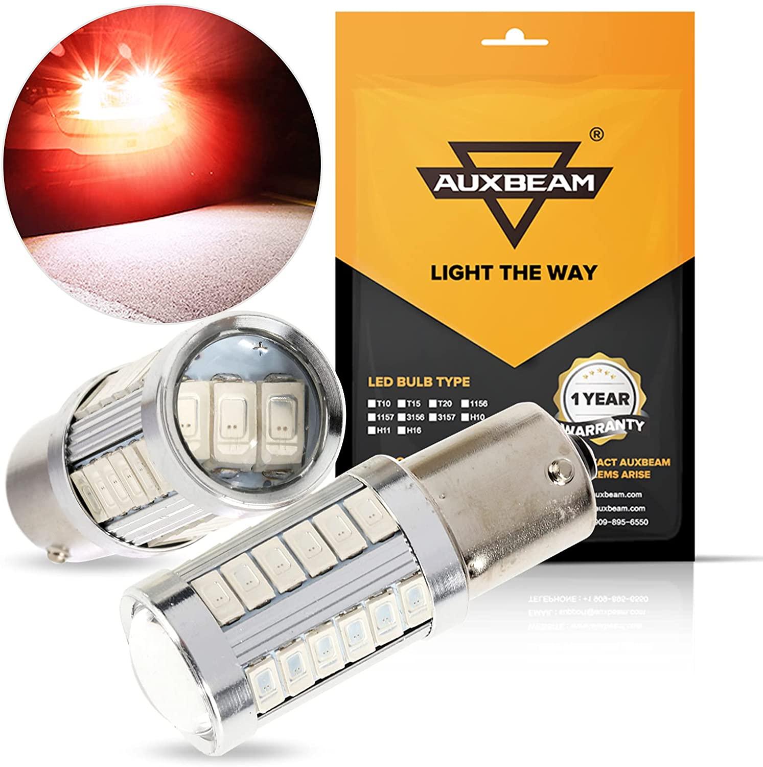 Auxbeam 1156 P21W BA15S LED Bulbs – Brake, Reverse, Parking, Tail & Turn Signal, 50W, 8000LM, 33 Series (Cool White / Amber / Red, 2 Pack)
