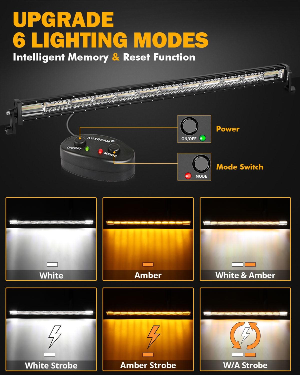 Auxbeam 6 Modes Series 50" LED Light Bar – Straight, White & Amber, Off-Road