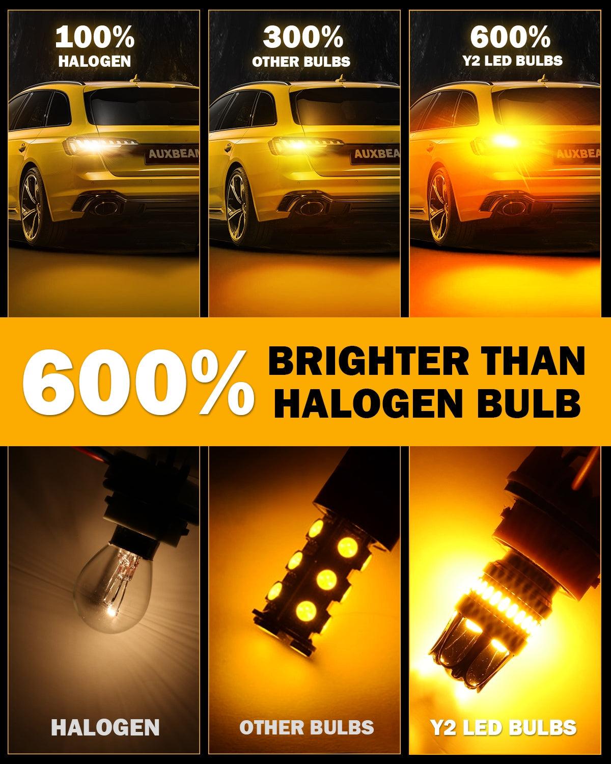 Auxbeam 1157 BAY15D LED Turn Signal Bulbs – Y2 Series, Front/Rear & Side Marker Lights, 14W, 6000LM, 3000K Amber, CAN-Bus Error-Free (2 Pack)
