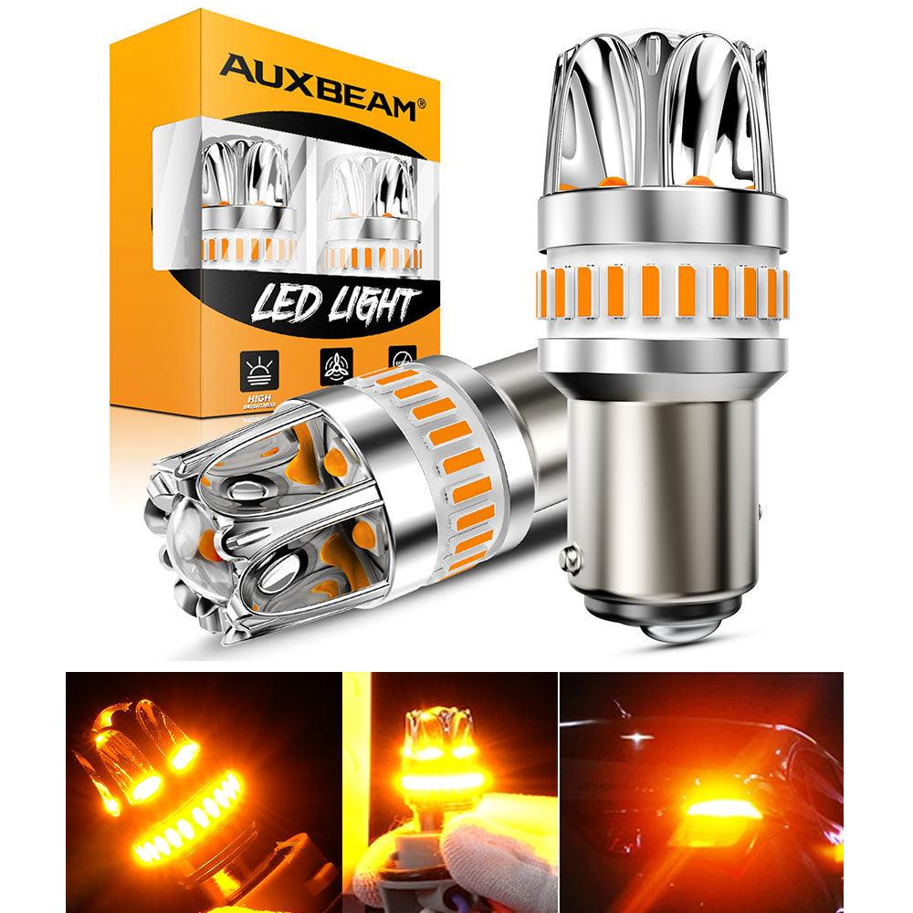 Auxbeam 1157 BAY15D LED Turn Signal Bulbs – Y2 Series, Front/Rear & Side Marker Lights, 14W, 6000LM, 3000K Amber, CAN-Bus Error-Free (2 Pack)