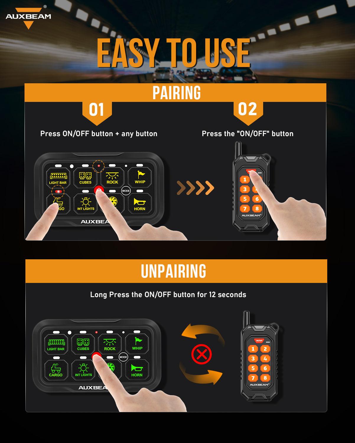 Auxbeam 8-Gang Wireless Remote Control – For RC-800 / RA84 Switch Panels