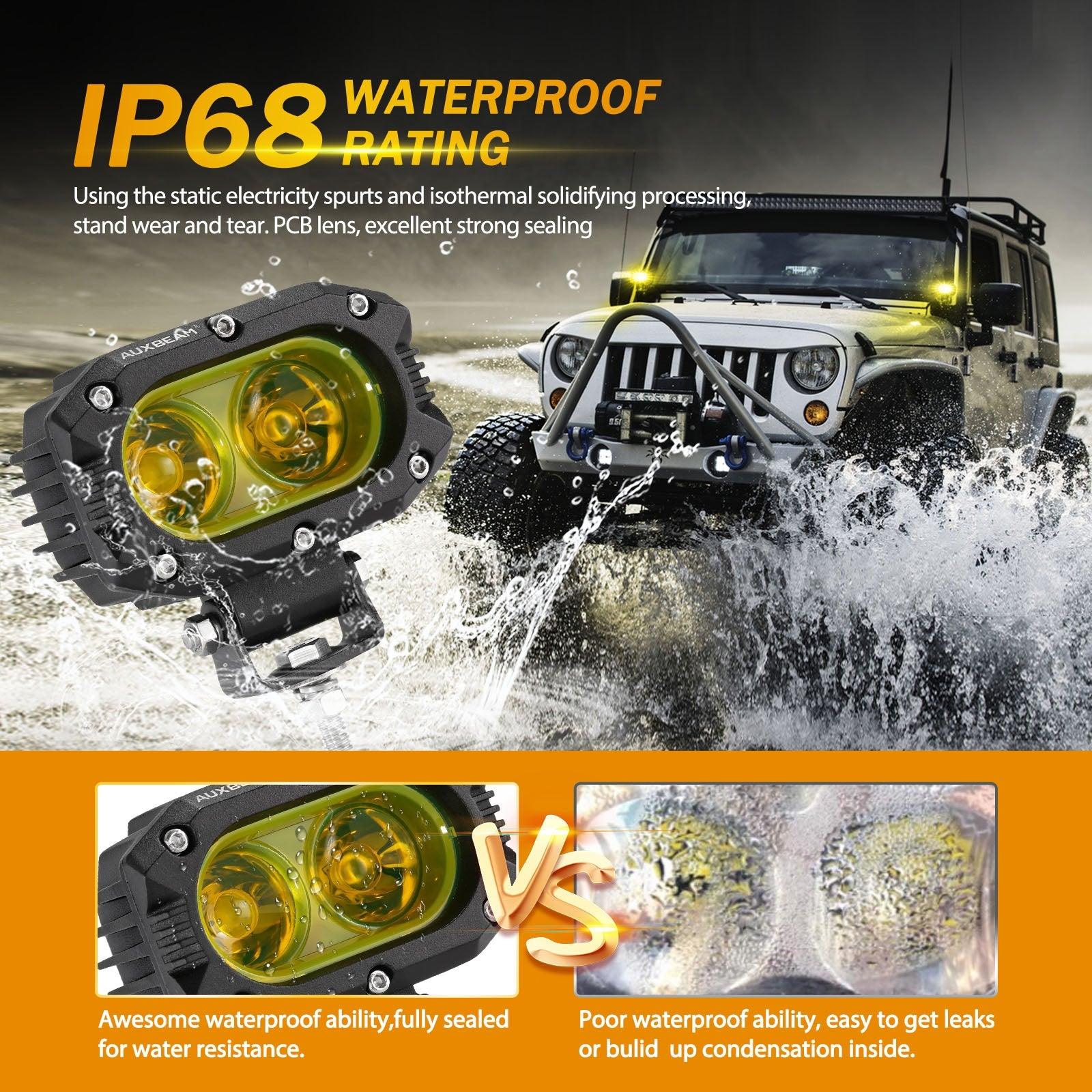 Auxbeam R4 Series 4" LED Pods – 60W, Amber Flood Beam