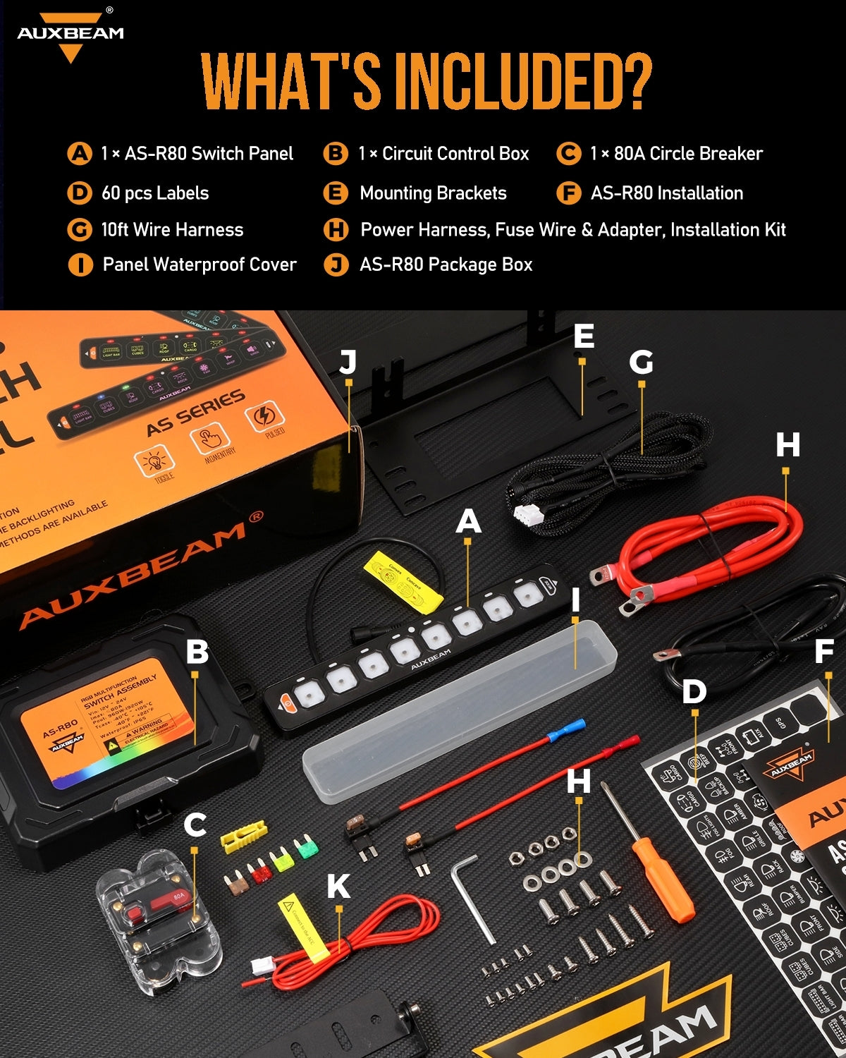 Auxbeam AS Series 8 Gang (AS-R80) RGB Slim Switch Panel, Toggle/ Momentary/ Pulsed Mode Supported(One-Sided Outlet)