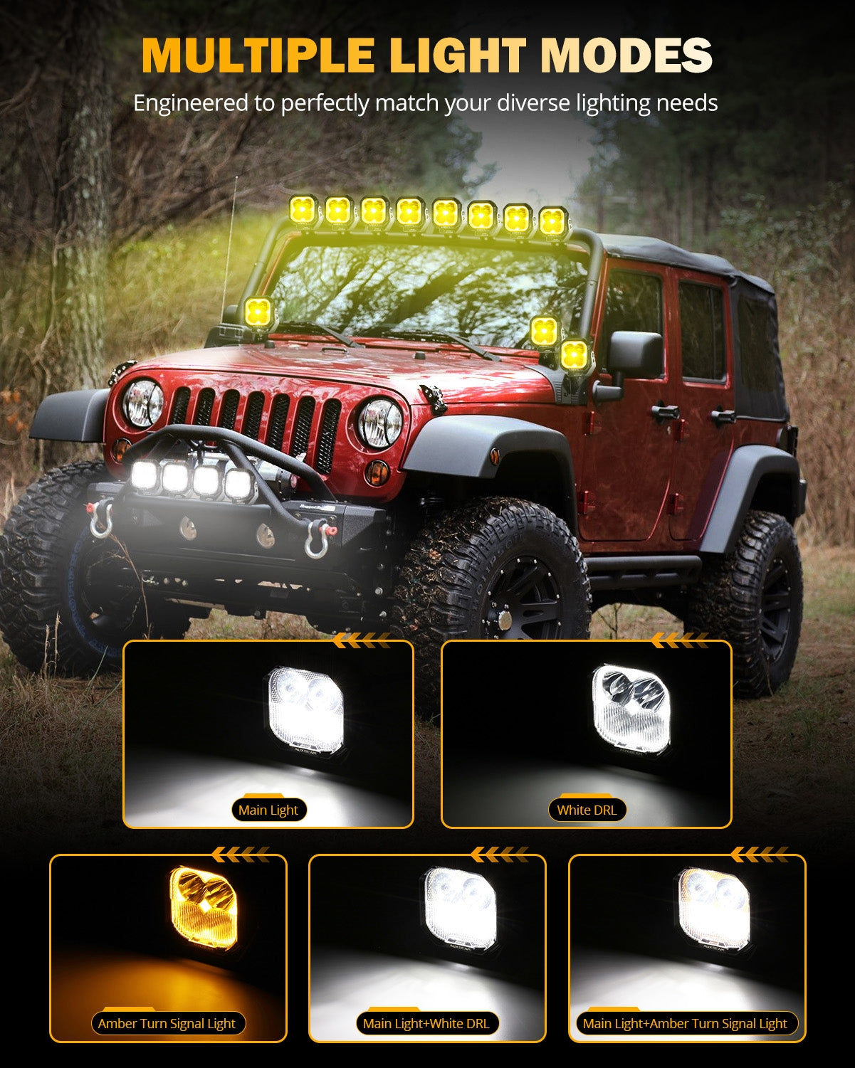 Auxbeam Color Play Series 3" LED Pod Lights – 100W, Combo Beam, White DRL & Amber Turn Signal