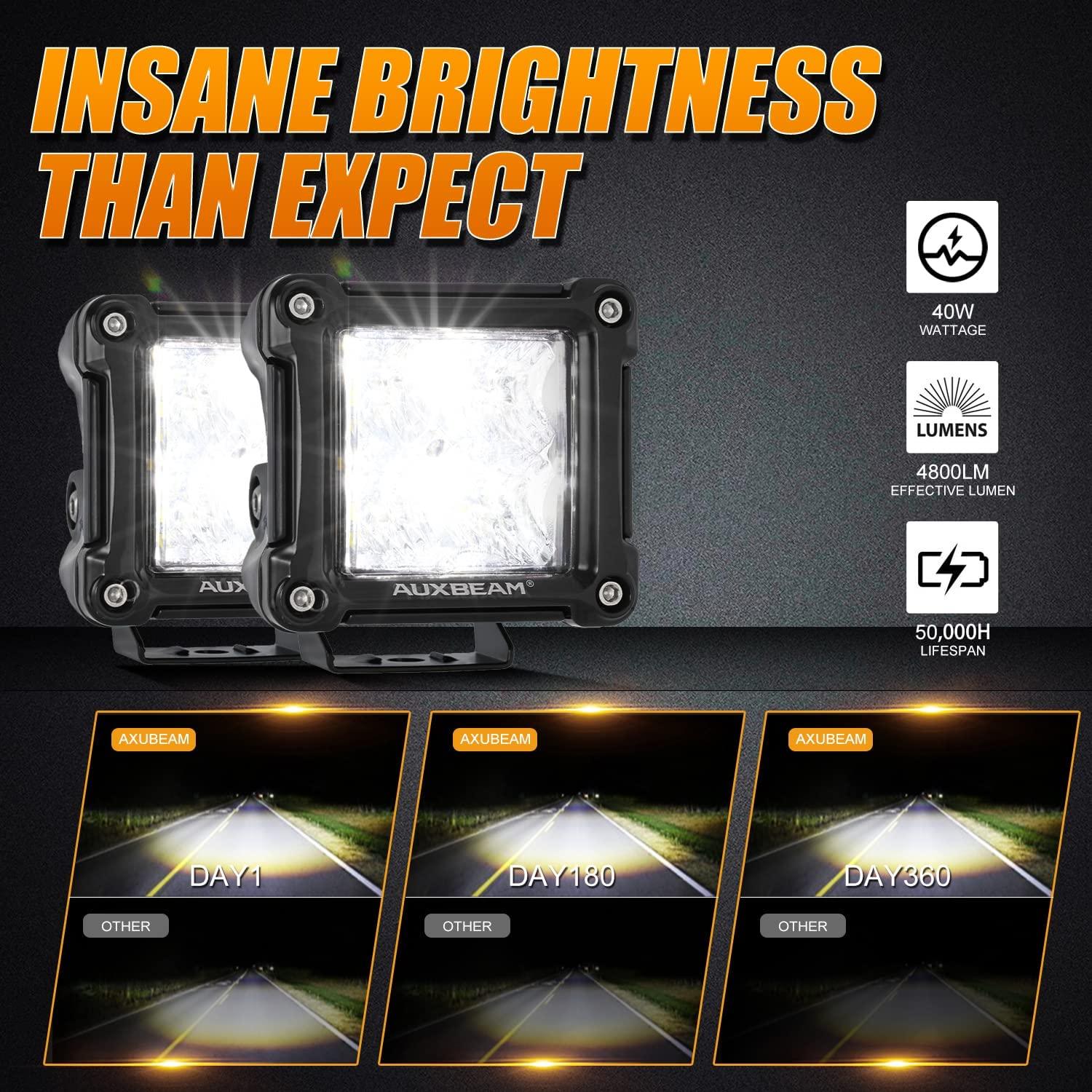 Auxbeam 3" LED Light Pods – Spot/Flood Beam, Includes Universal Mounting Brackets