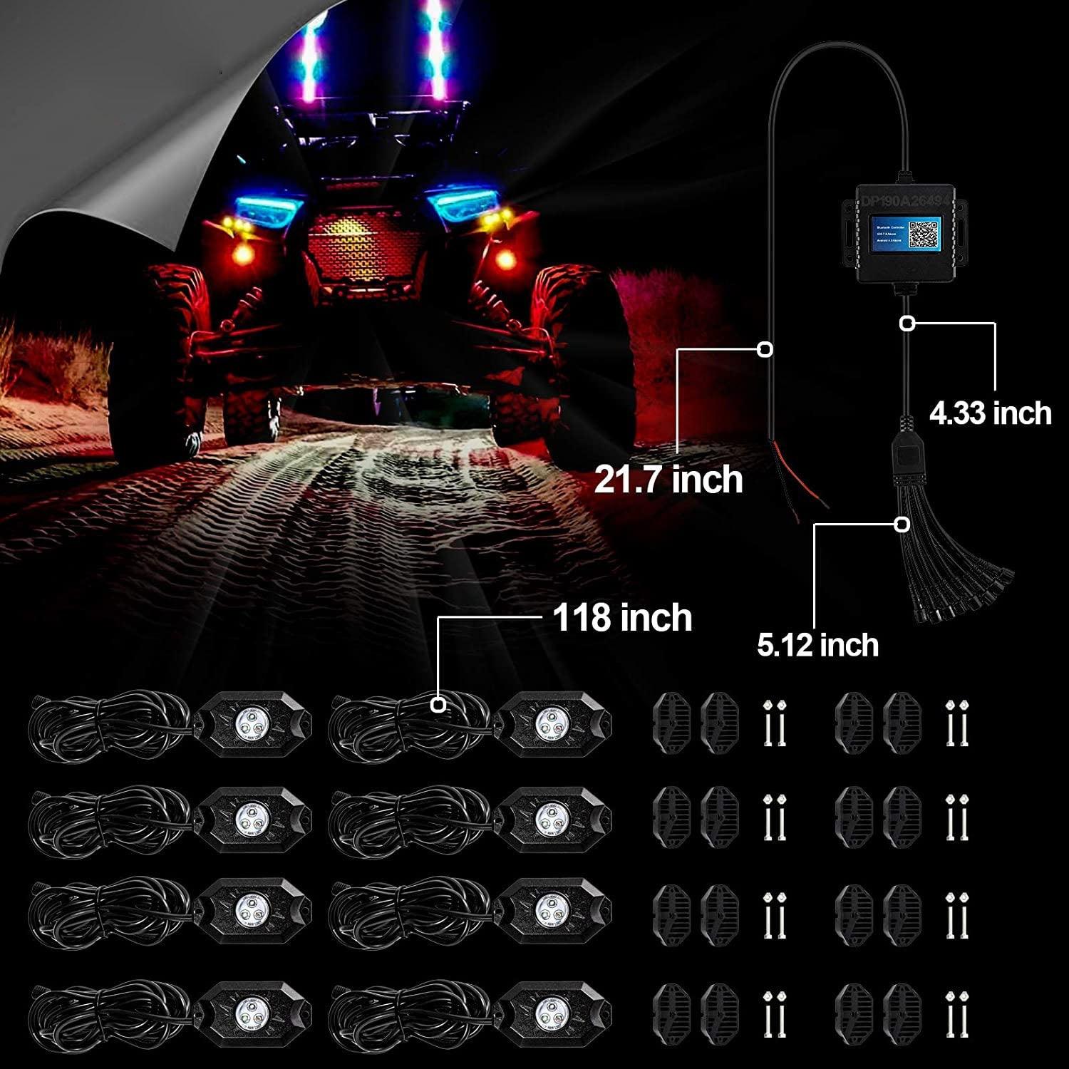 Auxbeam V-PRO Series 22" RGBW LED Light Bar & RGB Rock Light Combo – Straight, Color-Changing, Off-Road