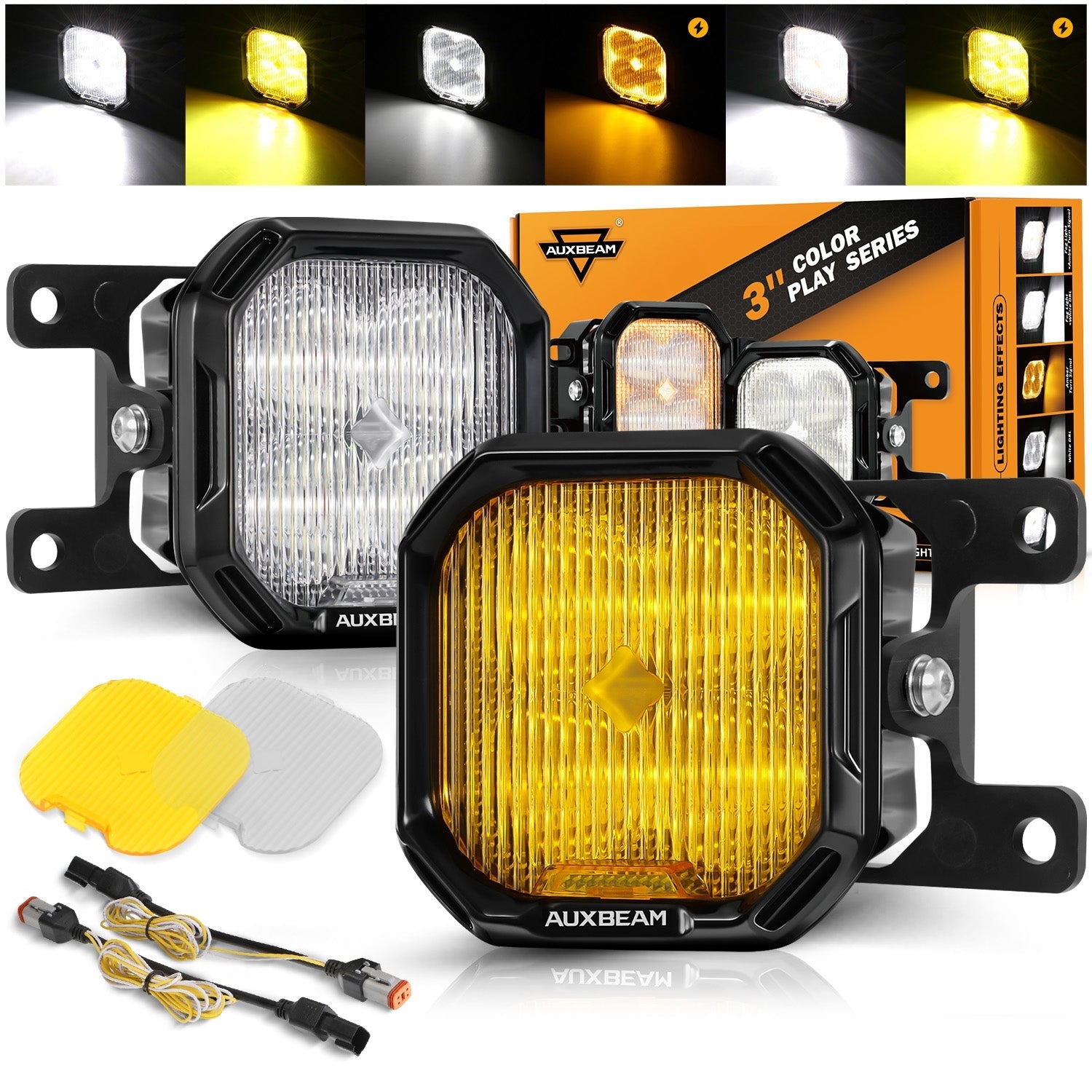 Auxbeam Color Play Series 3" LED Fog Light Kit – Fits Honda Accord, CR-V, CR-Z, Civic