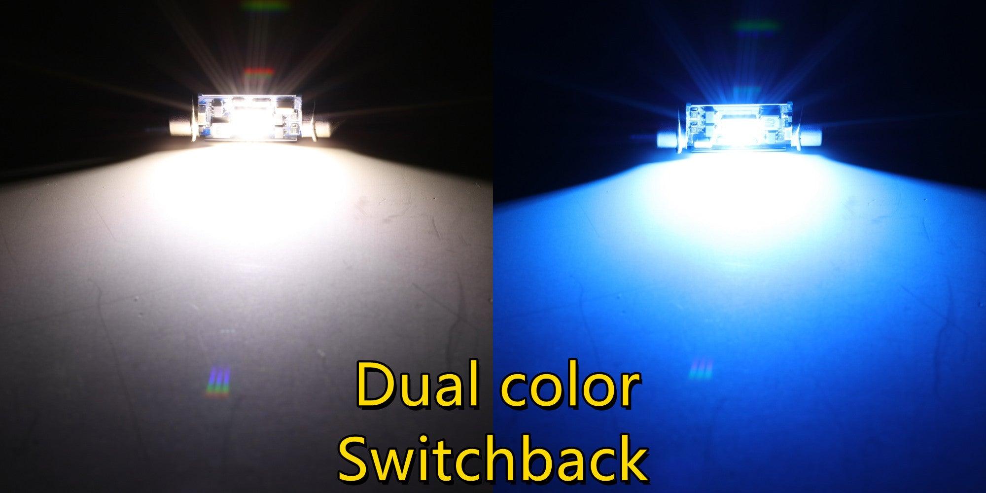 Auxbeam Dual Color Switchback 39mm Festoon LED Bulbs – DE3174 / 3425 / 6461 / 11005 / 12854, 1860CSP, 6500K White & Ice Blue, CANBUS, Interior/Dome/Map/License Plate (2 Pack)