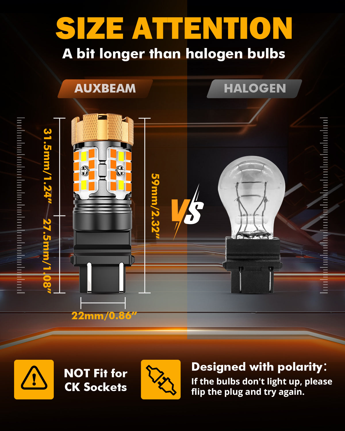 Auxbeam T25 / 3157D LED Turn Signal & DRL Bulbs – B21-PRO Series, 50W, 4000LM, Switchback White & Amber, CAN-Bus Error-Free (2 Pack)