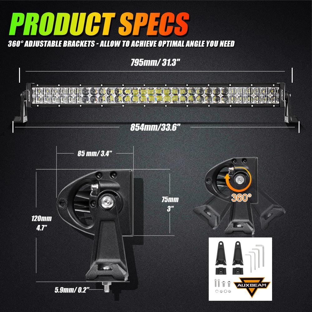 Auxbeam V-PRO Series RGBW LED Light Bar – 22"/32"/42"/52", Color-Changing, Off-Road