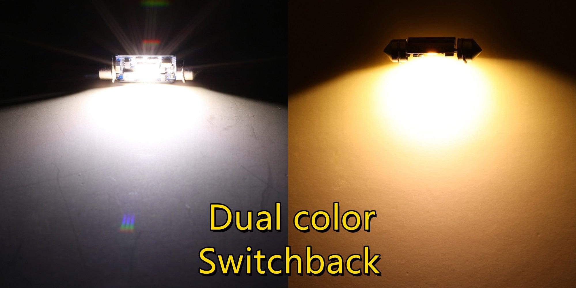 Auxbeam Dual Color Switchback 36mm Festoon LED Bulbs – DE3174 / 3425 / 6461 / 11005 / 12854, 1860CSP, 6500K Cool White & 5000K Natural White, CANBUS, Interior/Dome/Map/License Plate (2 Pack)