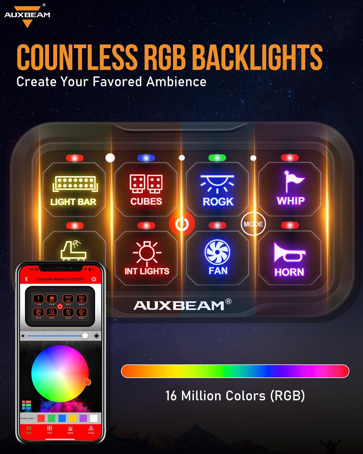 Auxbeam AR-800 RGB Switch Panel Kit – with 3" LED Pods, White & Yellow Covers