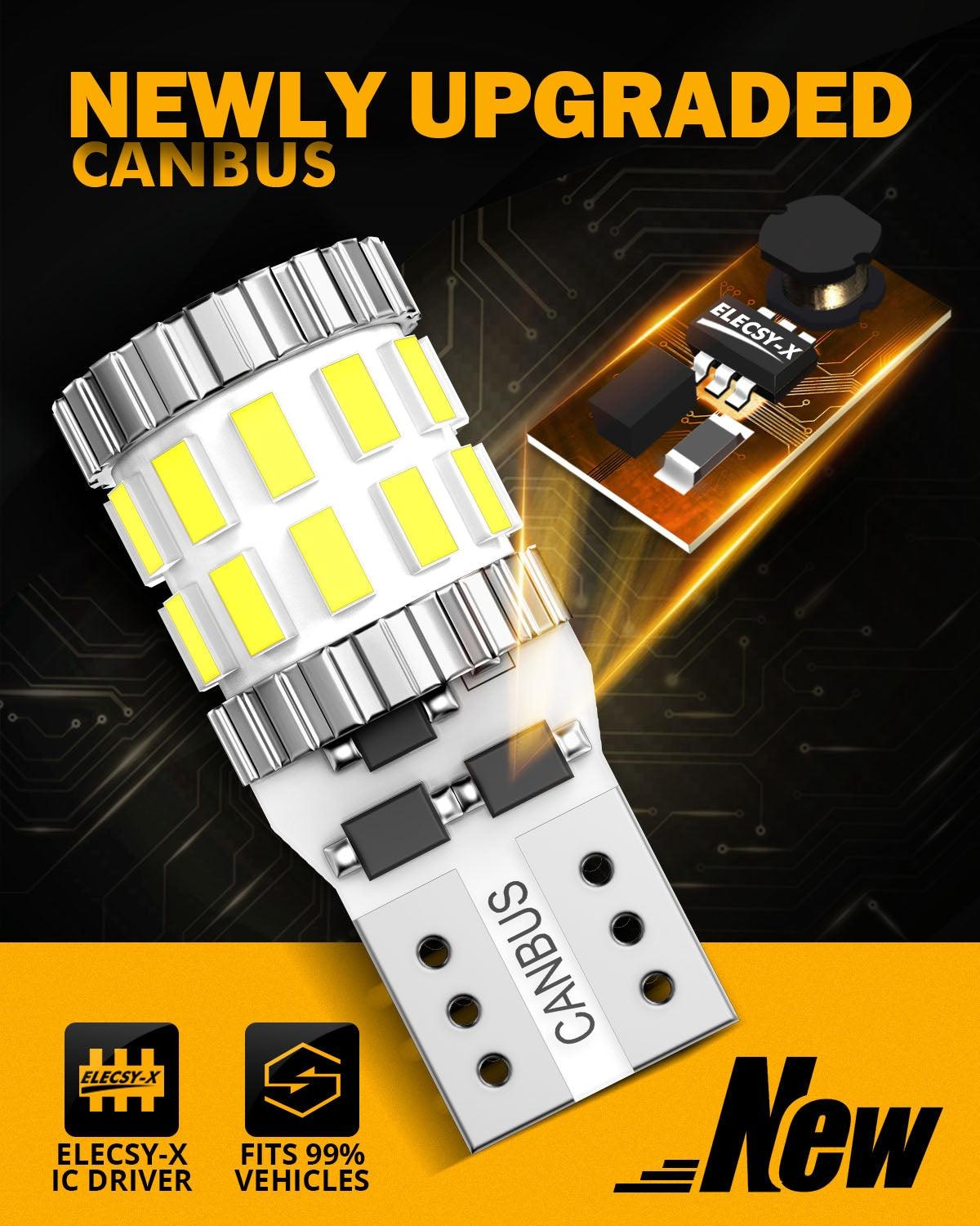 Auxbeam 168 / 2825 W5W T10 LED Bulbs – B1 Series, 3W, White, 400% Brighter, CANBUS Error-Free, License Plate / Side Marker / Interior Lights (10 Pack)