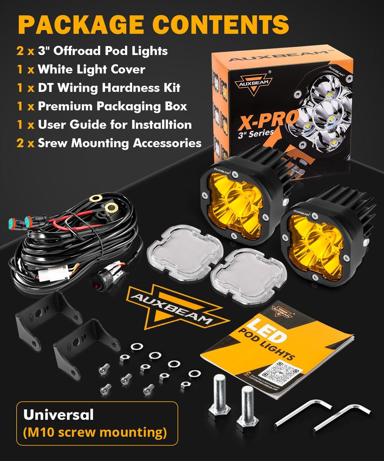 Auxbeam XP-ULTRA Series 3" LED Pods – 80W, Spot Beam, Amber & White