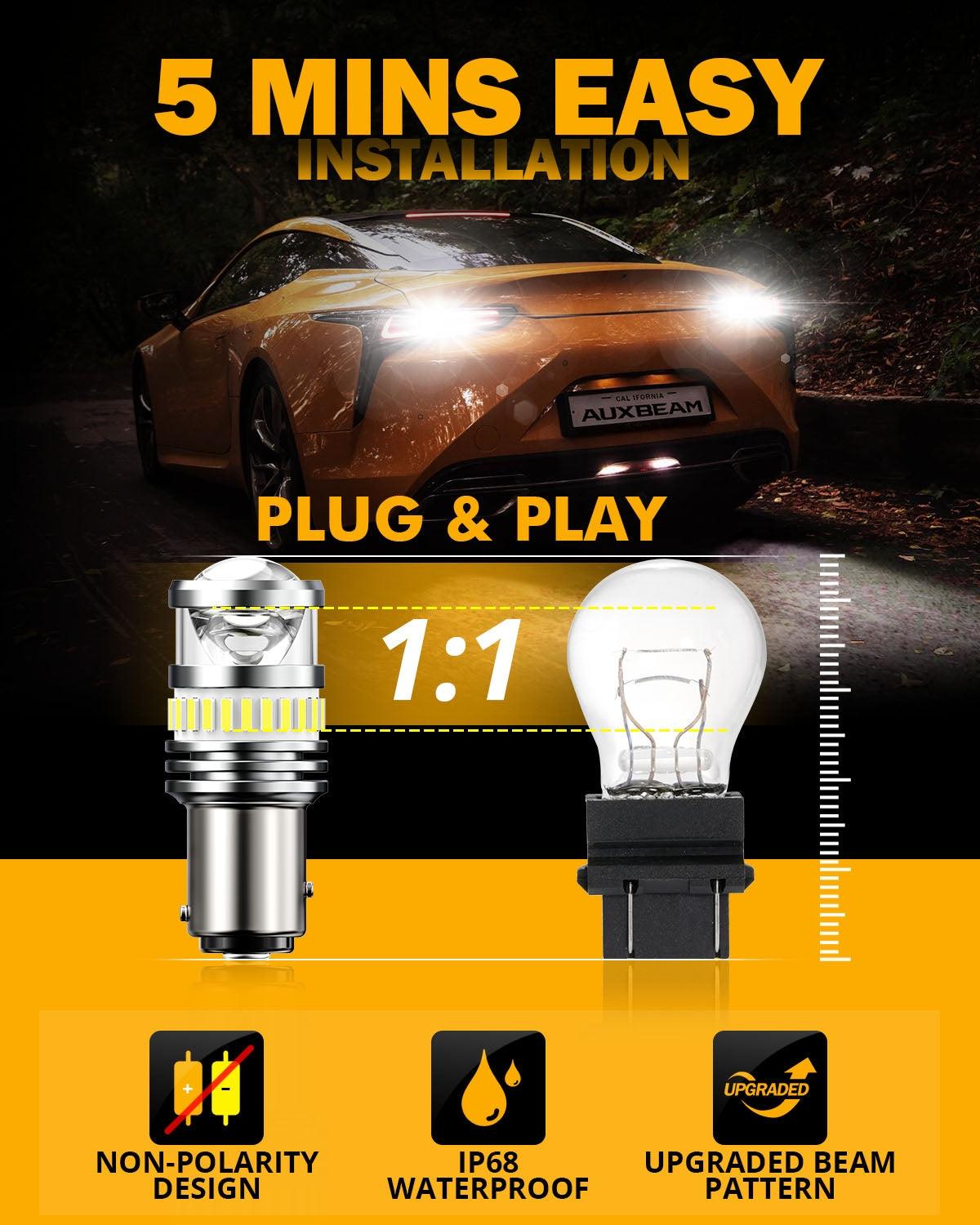 Auxbeam 1157 BAY15D LED Bulbs – B1 Series, Backup/Reverse/Turn Signal/Brake/Tail Lights, 11W, 4000LM, 6500K White (2 Pack)
