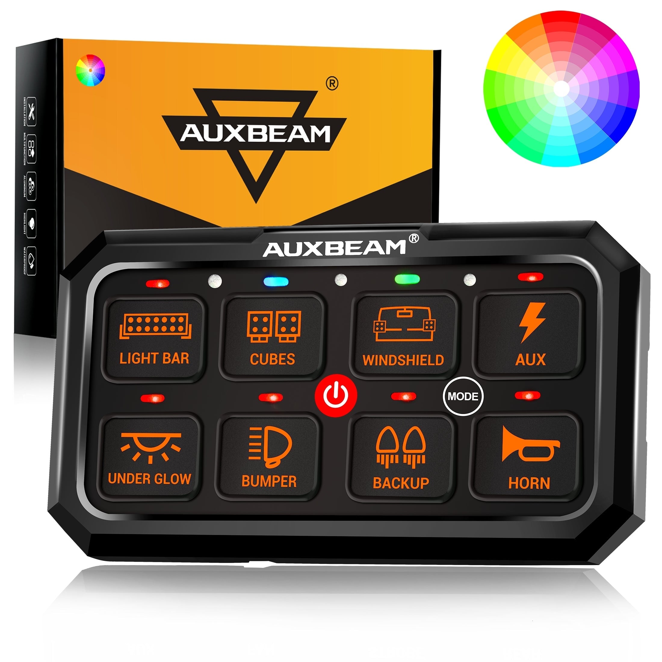 Auxbeam RGB Series RA80 XL 8-Gang Switch Panel – Larger Size, Toggle/Momentary/Pulsed Modes