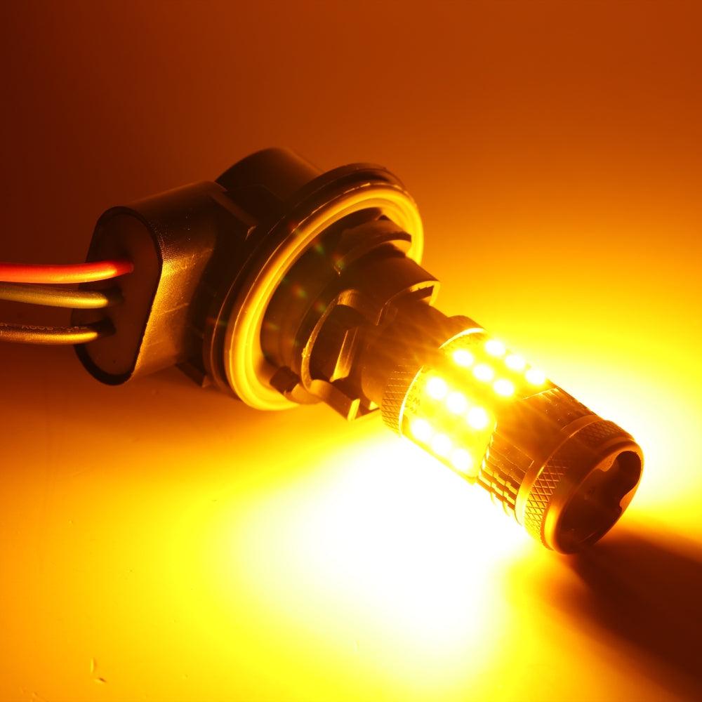 Auxbeam 1156 BA15S LED Turn Signal Bulbs (Front/Rear, Side Marker) – B21 Series, 56W, 600% Brighter, 3000K Amber, CAN-Bus Error-Free (2 Pack)