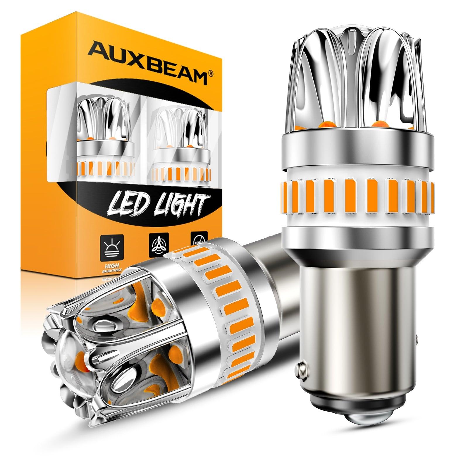 Auxbeam 1157 BAY15D LED Turn Signal Bulbs – Y2 Series, Front/Rear & Side Marker Lights, 14W, 6000LM, 3000K Amber, CAN-Bus Error-Free (2 Pack)