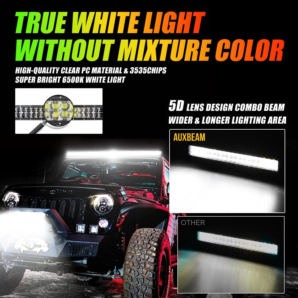 Auxbeam V-PRO Series 22" RGBW LED Light Bar & RGB Rock Light Combo – Straight, Color-Changing, Off-Road