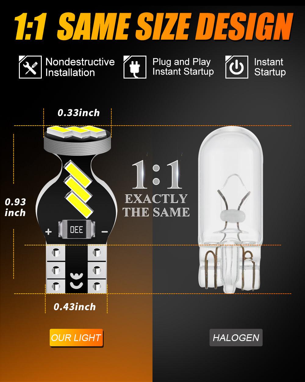 Auxbeam 168 / 2825 W5W T10 LED Interior Light Bulbs – 1.5W, 6500K White, 300% Brighter (10 Pack)
