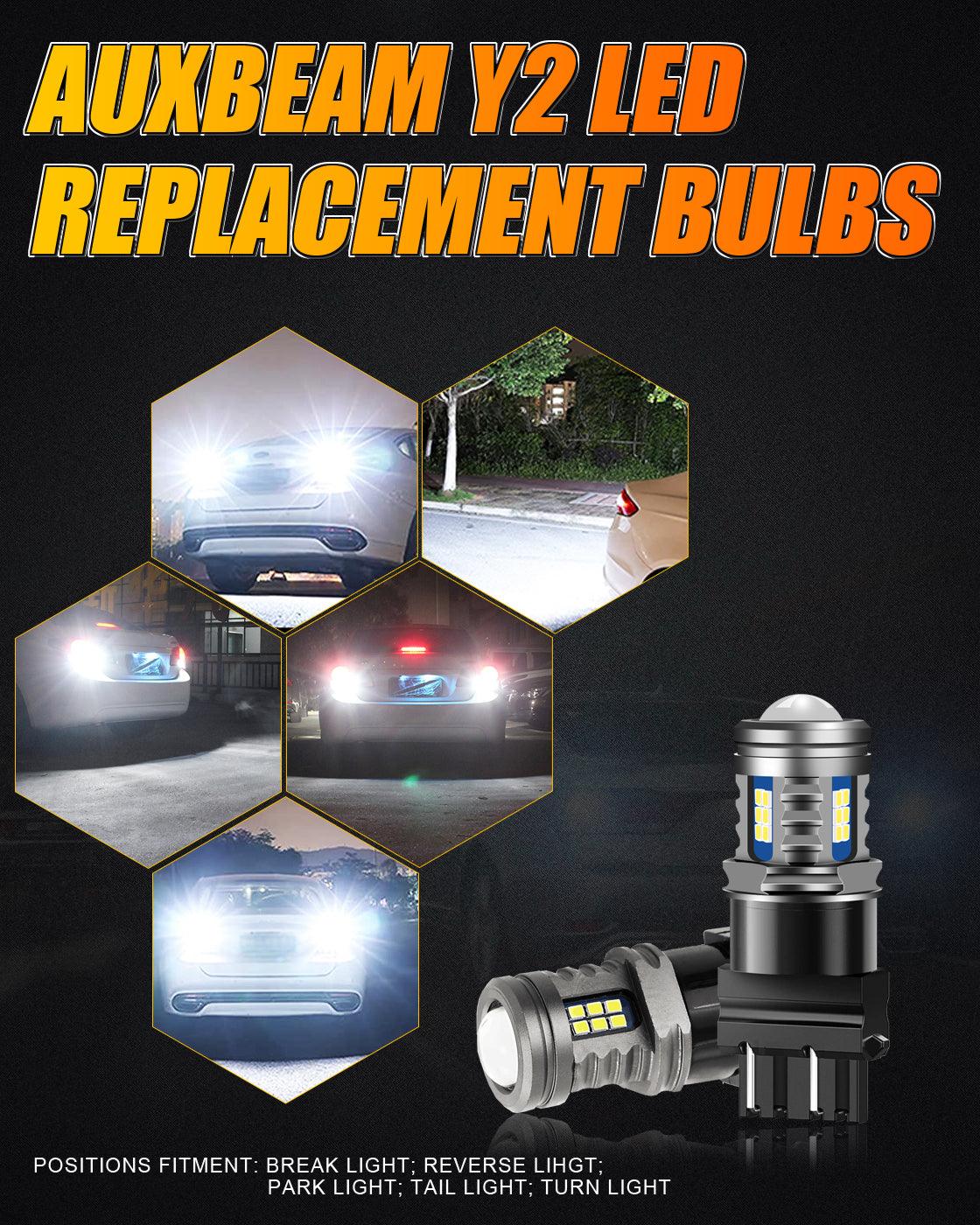 Auxbeam Y2 Series LED Bulbs – 3-Sided Cool White, Brake/Turn/Reverse/Side Marker/DRL (2 Pack)