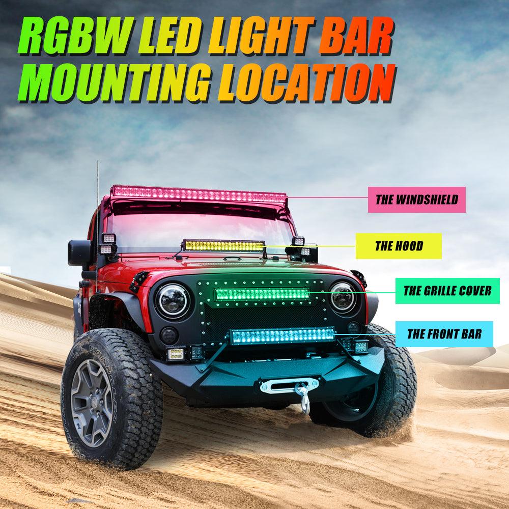 Auxbeam V-PRO Series RGBW LED Light Bar – 22"/32"/42"/52", Color-Changing, Off-Road