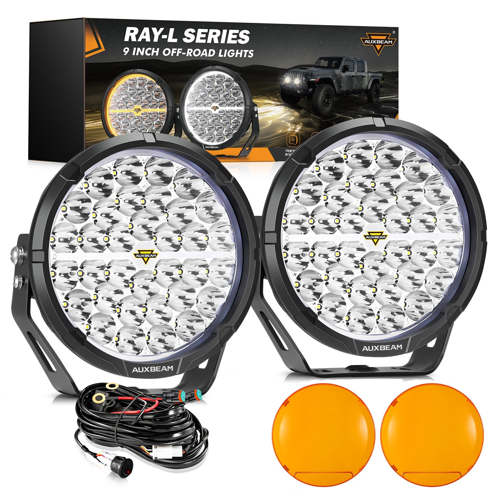 Auxbeam RAY-L Series 9" LED Driving Lights – 318W, 34,180LM, Dual DRL