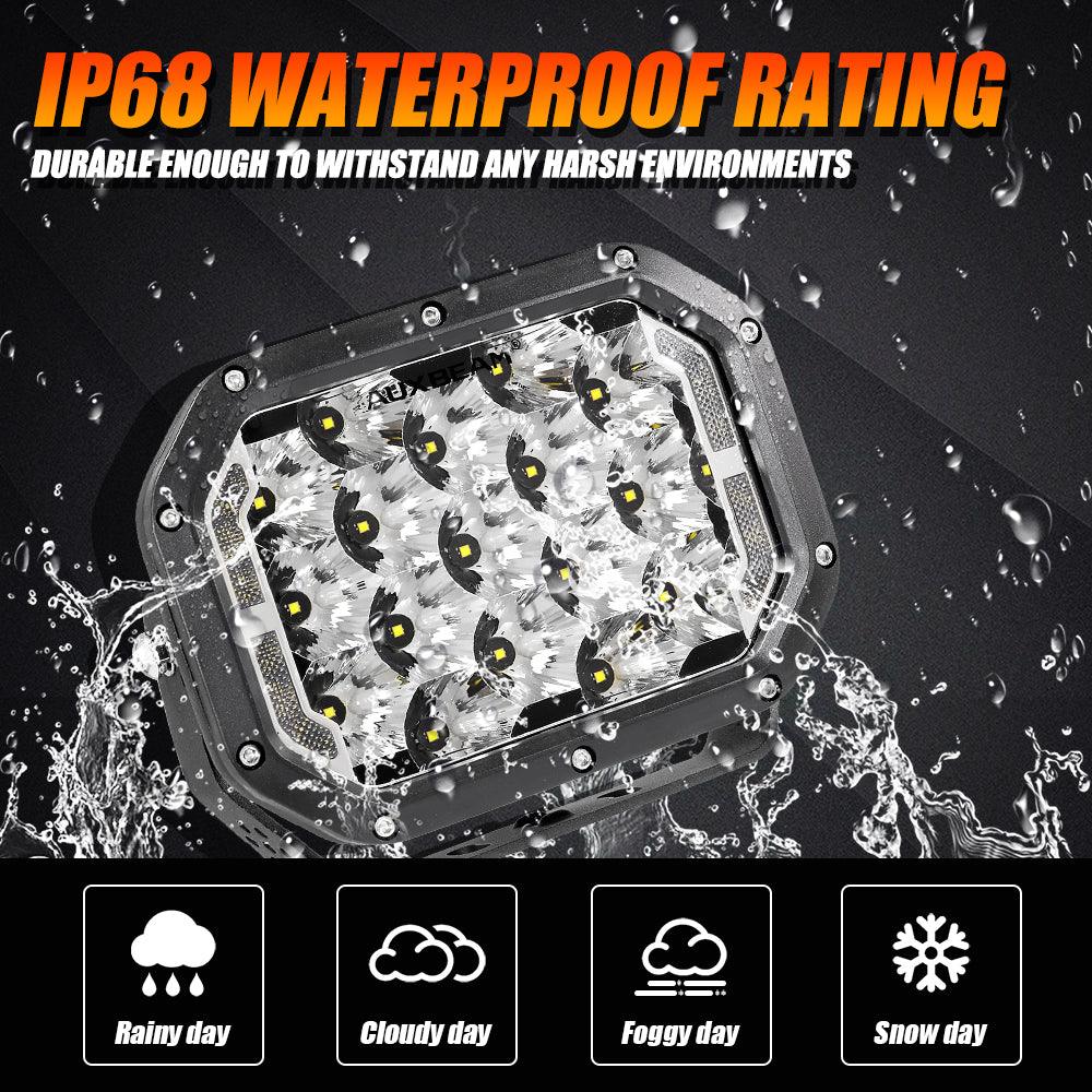 Auxbeam 7x5" Rectangle LED Pods – White Spot Beam with DRL