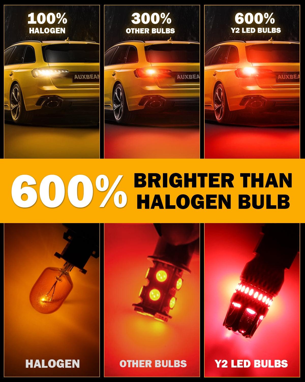 Auxbeam T20 / 7443 / 7440 LED Brake & Tail Light Bulbs – Y2 Series, 14W, 6000LM, Red, CAN-Bus Error-Free (2 Pack)