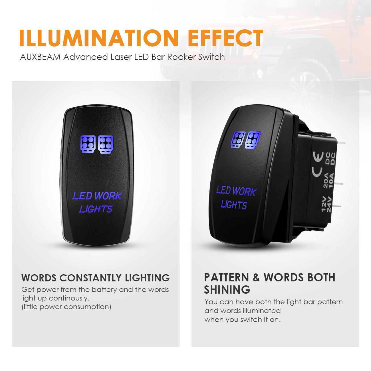 Auxbeam 5-Pin Laser On/Off Switch – 20A 12V / 10A 24V, Jumper Wires Included
