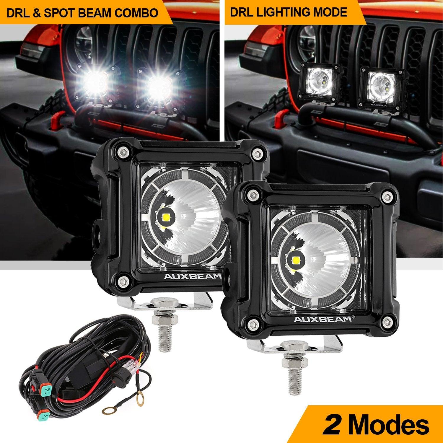 Auxbeam 3" 40W LED Pod Lights – With DRL, for SUV, ATV, UTV, Trucks, Pickup & Boat (2 Pack)