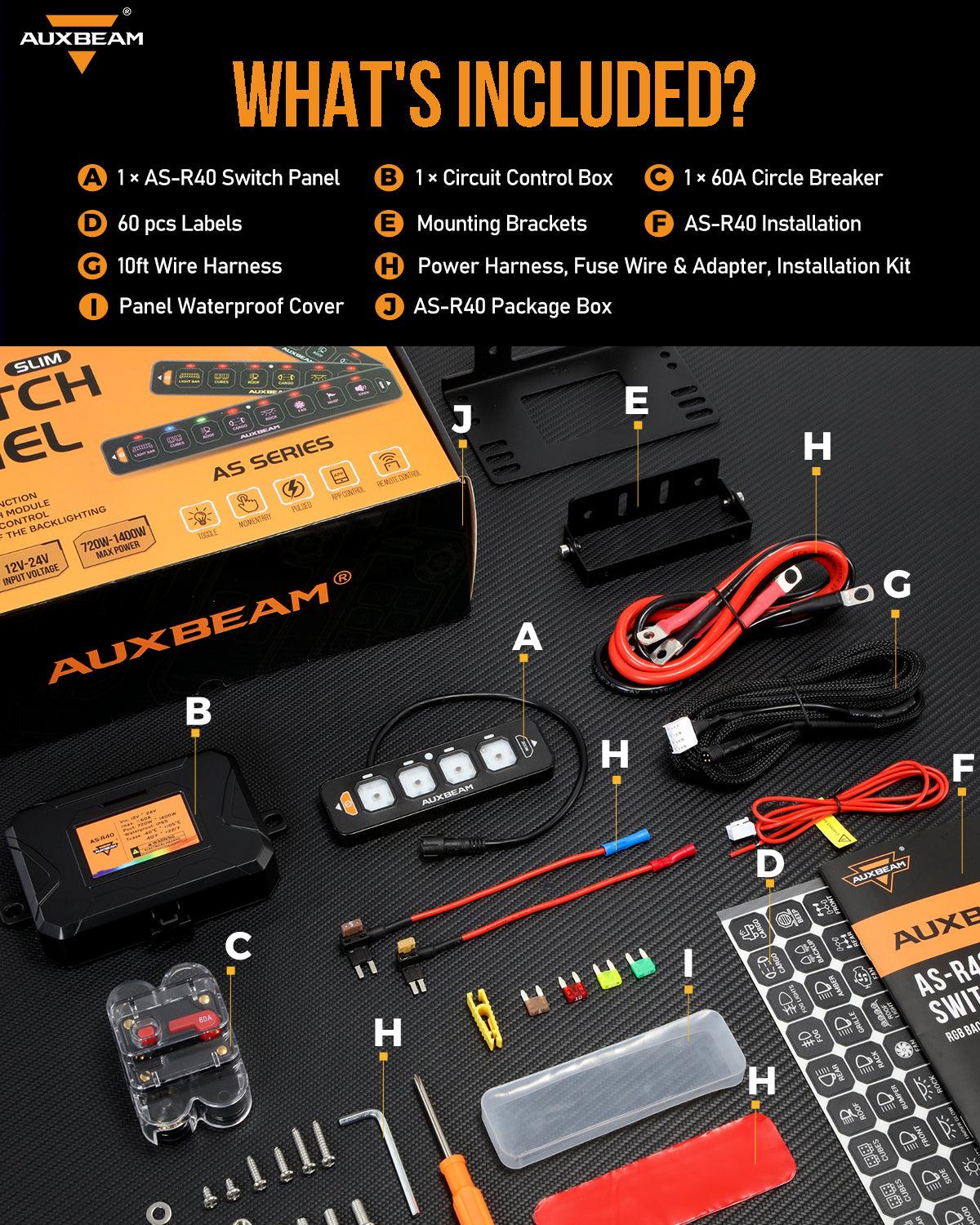 Auxbeam AS Series 4 Gang (AS-R40) RGB Slim Switch Panel, Toggle/ Momentary/ Pulsed Mode Supported(One-Sided Outlet)
