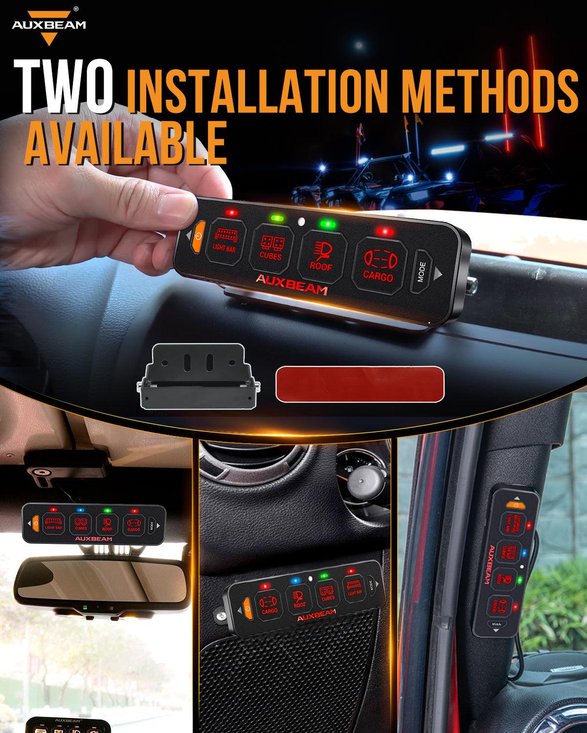 Auxbeam AS Series 4 Gang (AS-R40) RGB Slim Switch Panel, Toggle/ Momentary/ Pulsed Mode Supported(One-Sided Outlet)