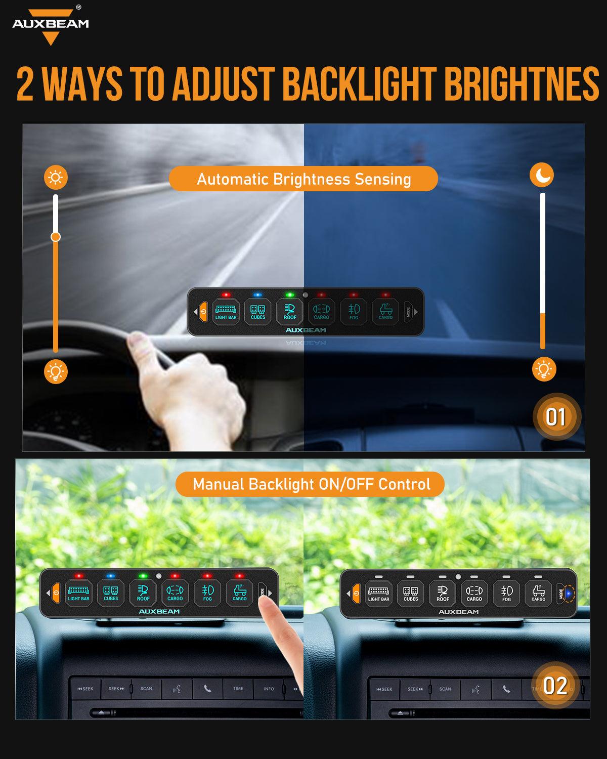 Auxbeam AS Series 6 Gang (AS-R60) RGB Slim Switch Panel, Toggle/ Momentary/ Pulsed Mode Supported(One-Sided Outlet)