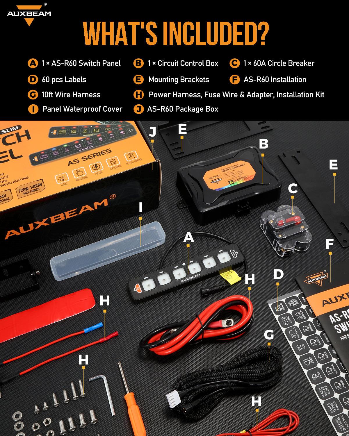 Auxbeam AS Series 6 Gang (AS-R60) RGB Slim Switch Panel, Toggle/ Momentary/ Pulsed Mode Supported(One-Sided Outlet)