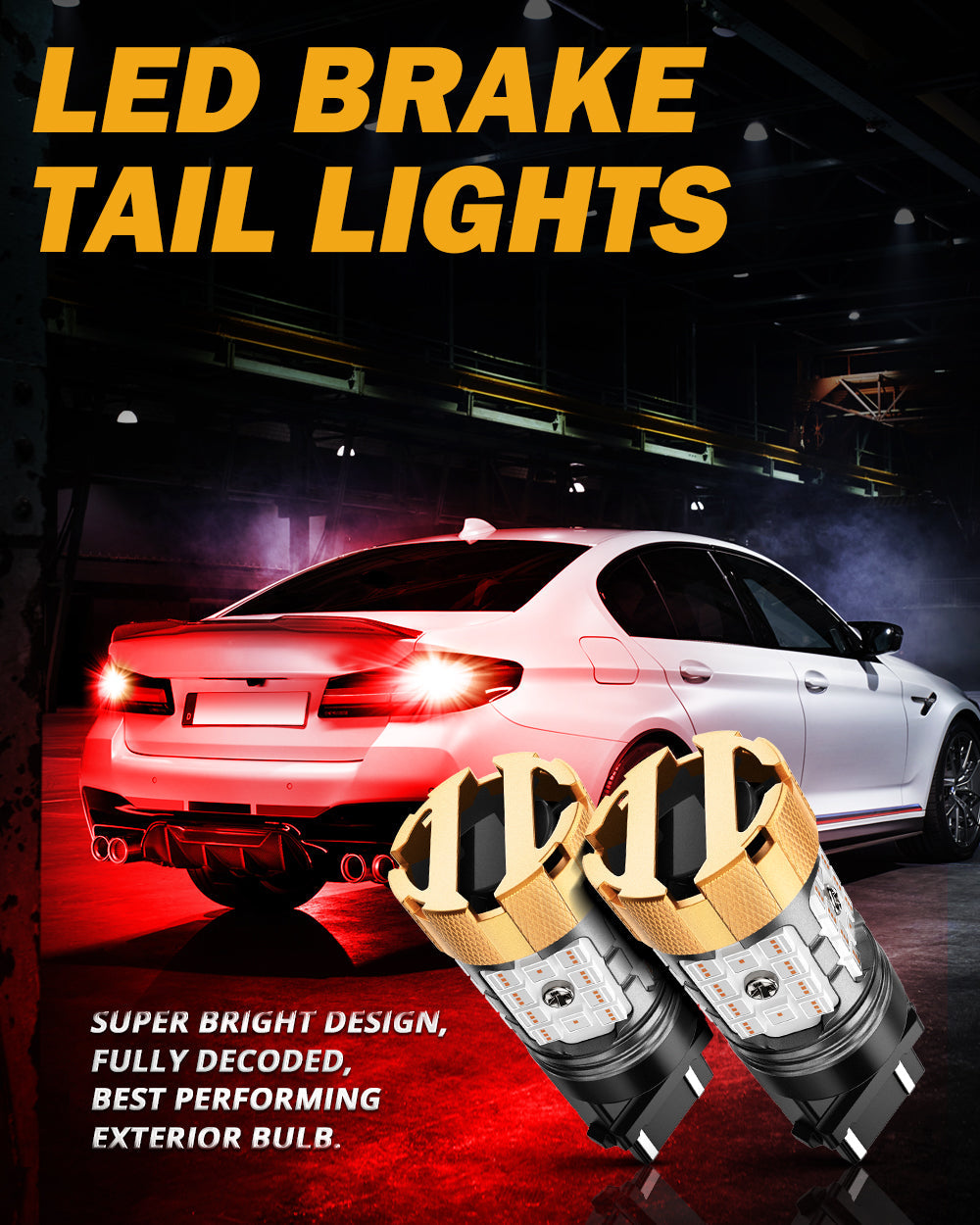 Auxbeam T25 / 3157 / 3156 LED Brake & Tail Light Bulbs – B21-PRO Series, 50W, 4000LM, Red, CAN-Bus Error-Free (2 Pack)