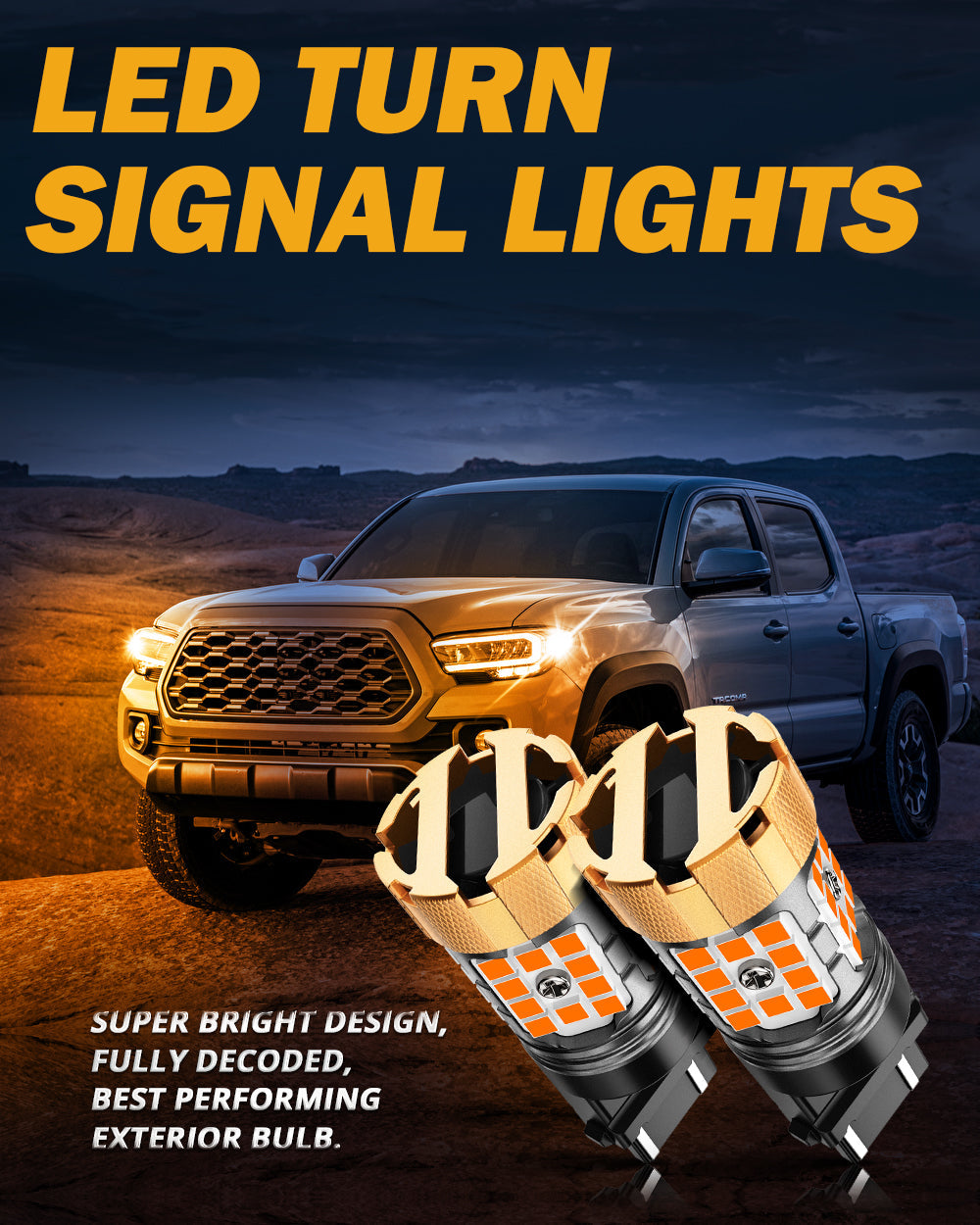 Auxbeam 3157 US-CK LED Turn Signal Bulbs – B21-PRO Series, Front/Rear & Side Marker Lights, 50W, 4000LM, 3000K Amber, CAN-Bus Error-Free (2 Pack)