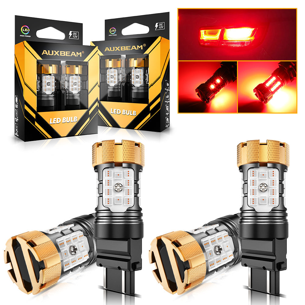 Auxbeam T25 / 3157 / 3156 LED Brake & Tail Light Bulbs – B21-PRO Series, 50W, 4000LM, Red, CAN-Bus Error-Free (2 Pack)