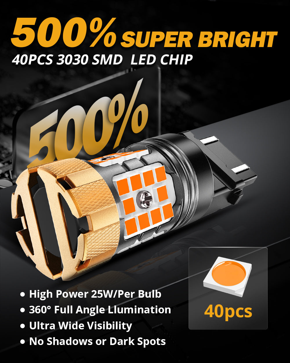 Auxbeam 3157 US-CK LED Turn Signal Bulbs – B21-PRO Series, Front/Rear & Side Marker Lights, 50W, 4000LM, 3000K Amber, CAN-Bus Error-Free (2 Pack)