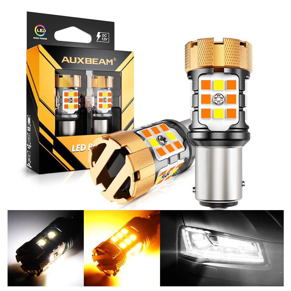 Auxbeam 1157 BAY15D LED Turn Signal & DRL Bulbs – B21 Series, 50W, 4000LM, Switchback White & Amber, CAN-Bus Error-Free (2 Pack)