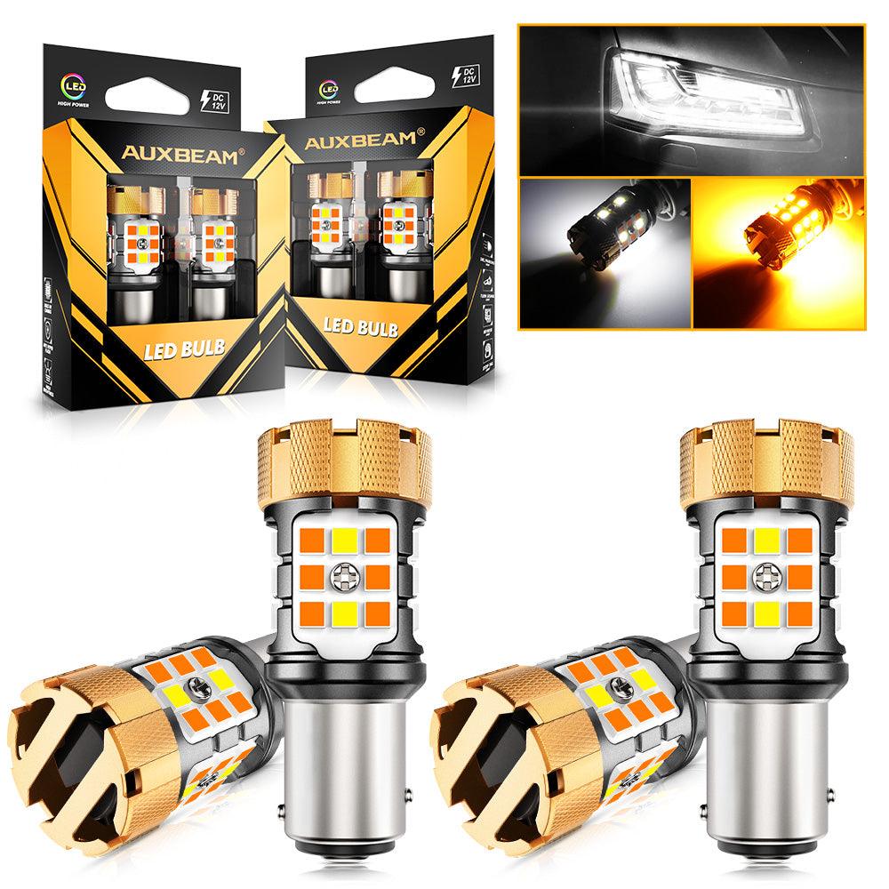 Auxbeam 1157 BAY15D LED Turn Signal & DRL Bulbs – B21 Series, 50W, 4000LM, Switchback White & Amber, CAN-Bus Error-Free (2 Pack)