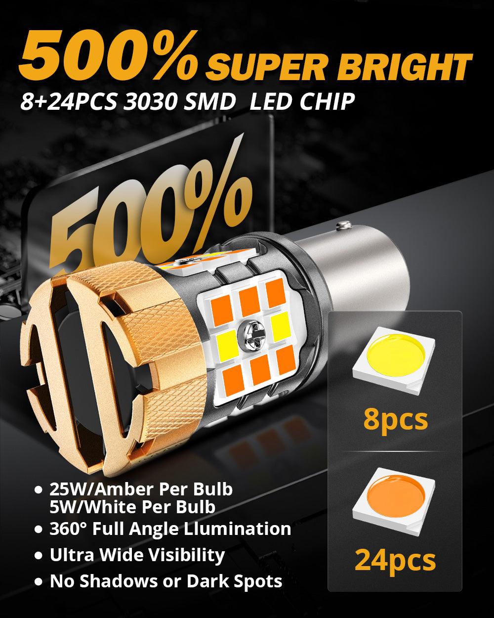 Auxbeam 1157 BAY15D LED Turn Signal & DRL Bulbs – B21 Series, 50W, 4000LM, Switchback White & Amber, CAN-Bus Error-Free (2 Pack)