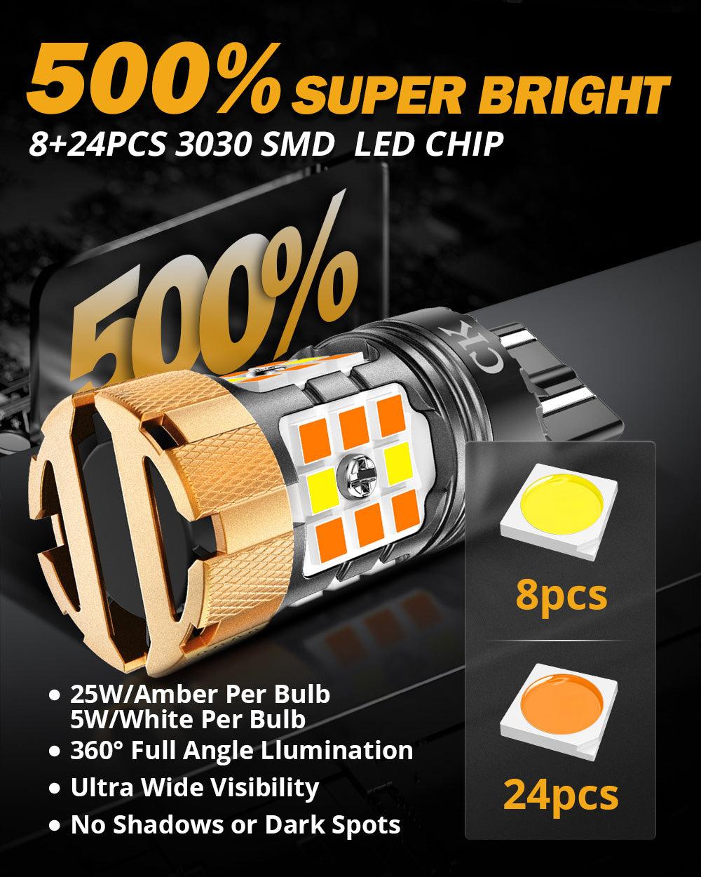 Auxbeam 7443 US-CK LED Turn Signal & DRL Bulbs – B21-PRO Series, 50W, 4000LM, Switchback White & Amber, CAN-Bus Error-Free (2 Pack)