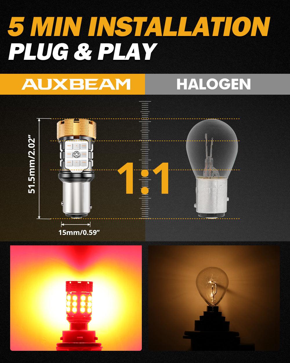 Auxbeam 1157 BAY15D LED Brake & Tail Light Bulbs – B21-PRO Series, 50W, 4000LM, Red, CAN-Bus Error-Free (2 Pack)