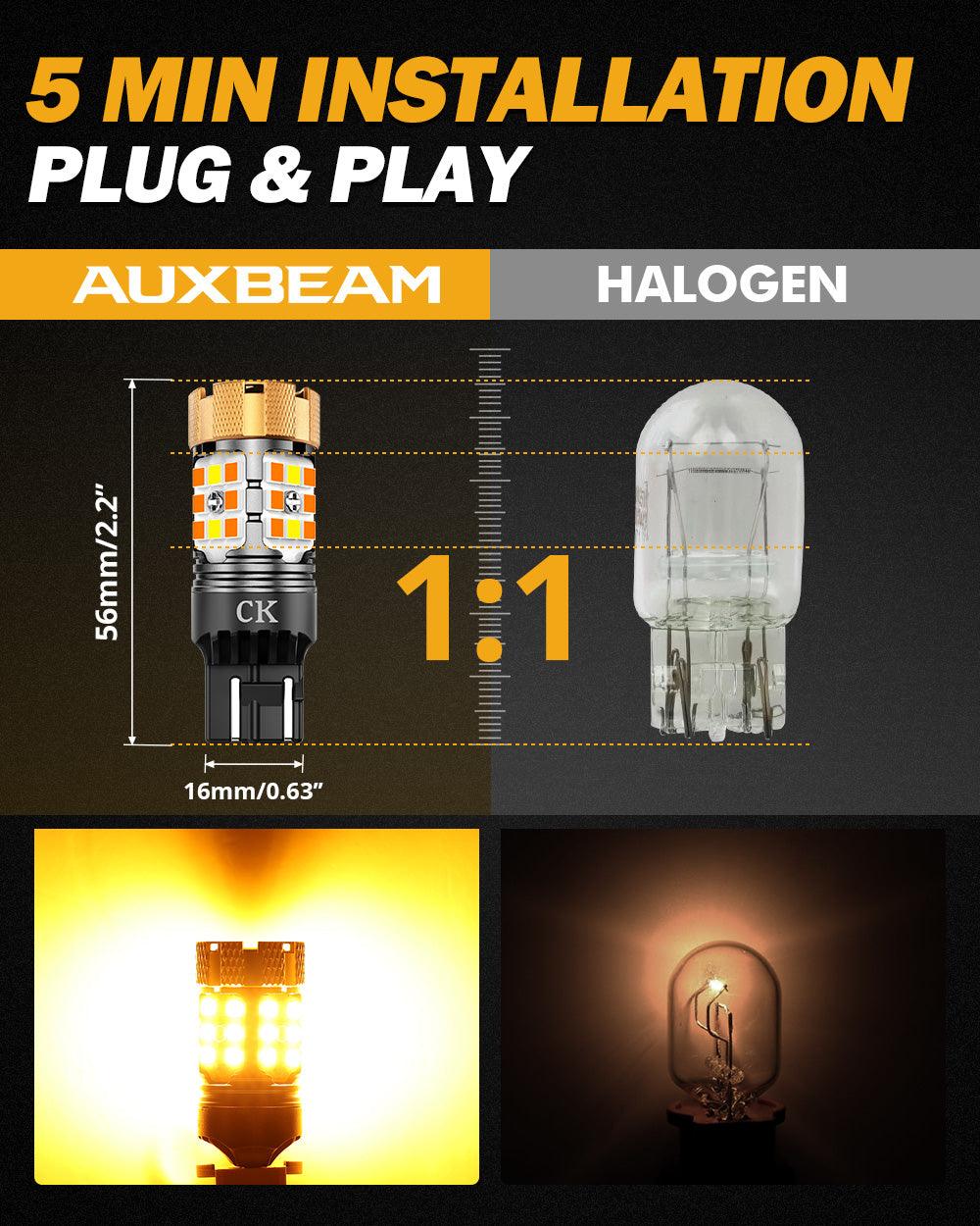 Auxbeam 7443 US-CK LED Turn Signal & DRL Bulbs – B21-PRO Series, 50W, 4000LM, Switchback White & Amber, CAN-Bus Error-Free (2 Pack)